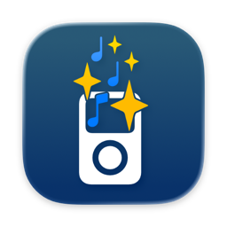 The My Pod app icon: a white click-wheel iPod on a navy tile, with gold stars and blue music notes above it.